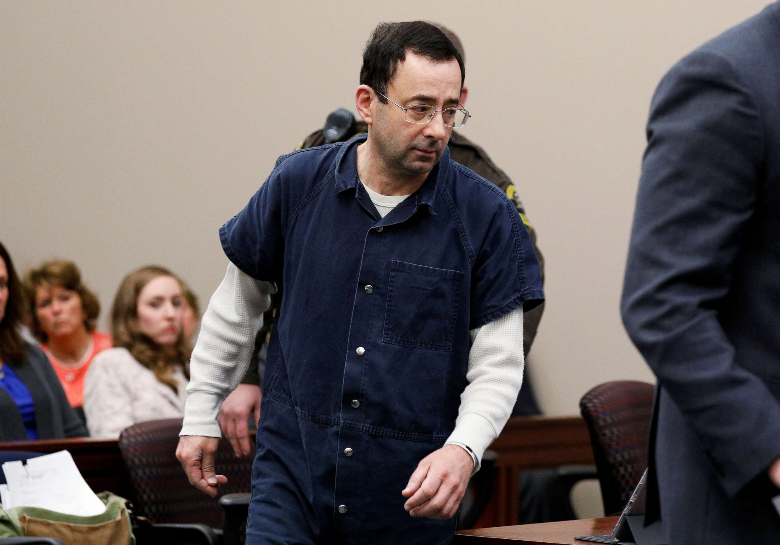 PHOTO: Dr. Larry Nassar, a former team USA Gymnastics doctor who pleaded guilty in November 2017 to sexual assault charges, arrives in the courtroom for his sentencing hearing in Lansing, Mich., Jan. 16, 2018.