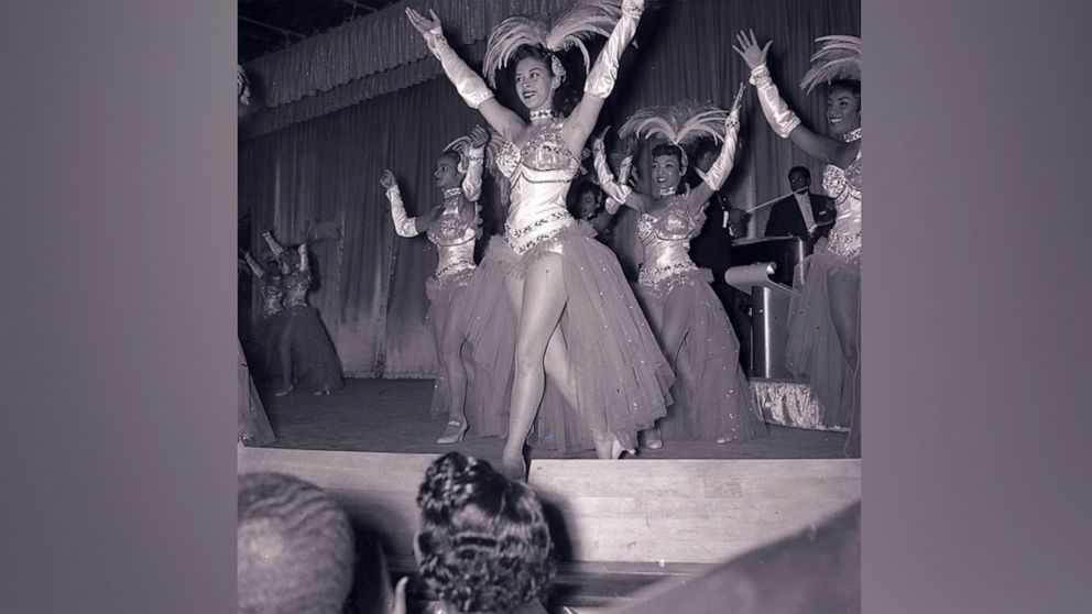PHOTO: Showgirl dancers onstage at the Moulin Rouge in Las Vegas on opening night, dated May 24, 1955.
