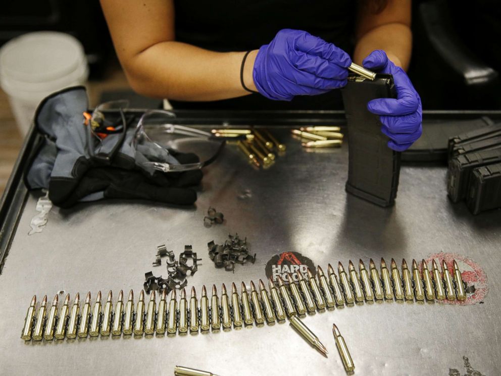 PHOTO: An employee loads up a magazine for an automatic machine gun at Machine Guns Vegas, Aug. 28, 2014, in Las Vegas.