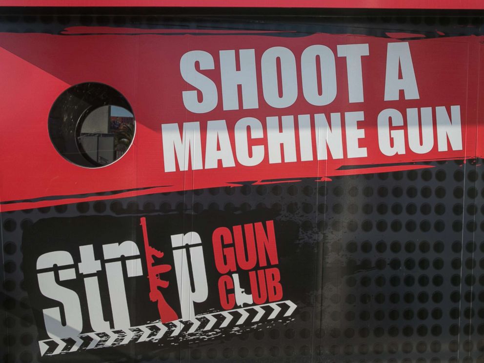 PHOTO: A storefront promoting the Strip Gun Club on South Las Vegas Blvd is viewed on June 7, 2016, in Las Vegas.