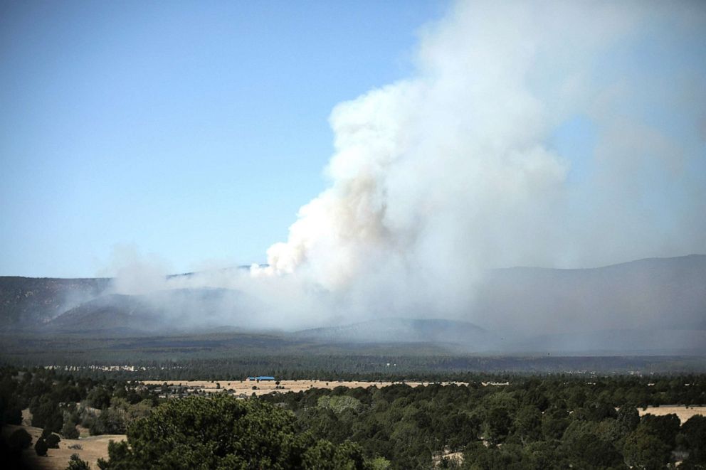 PHOTO: Smoke billows from the Hermits Peak and Calf Canyon fire, outside of Las Vegas, N.M., May 11, 2022.