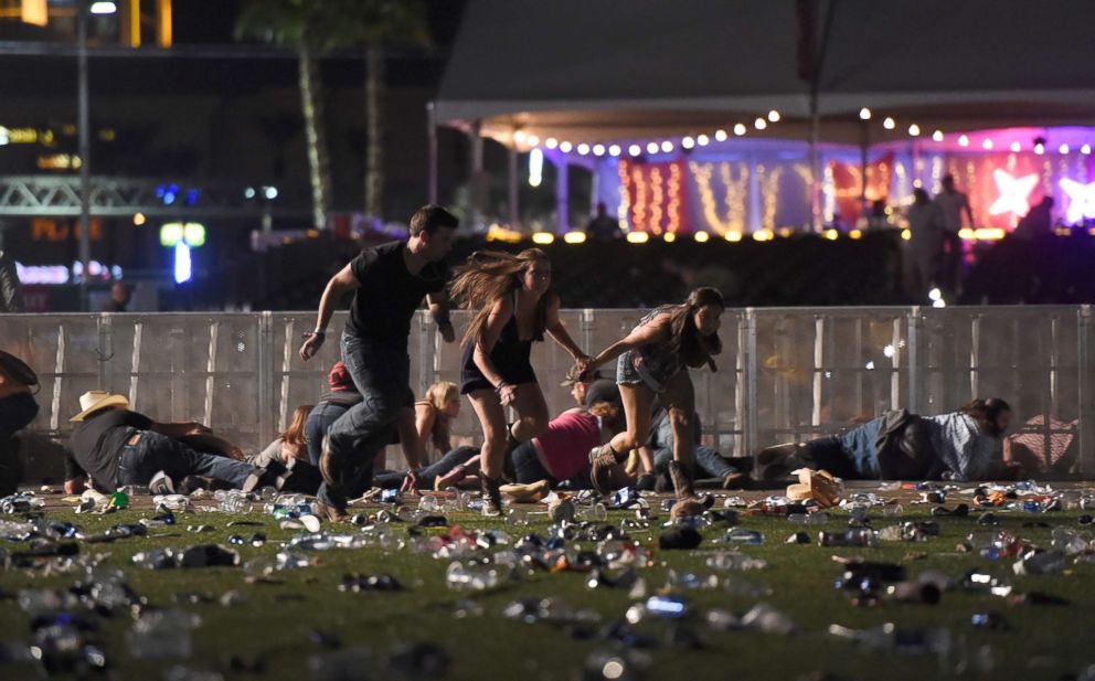 PHOTO: People run from the Route 91 Harvest country music festival after gun fire was heard on Oct. 1, 2017, in Las Vegas, Nevada.