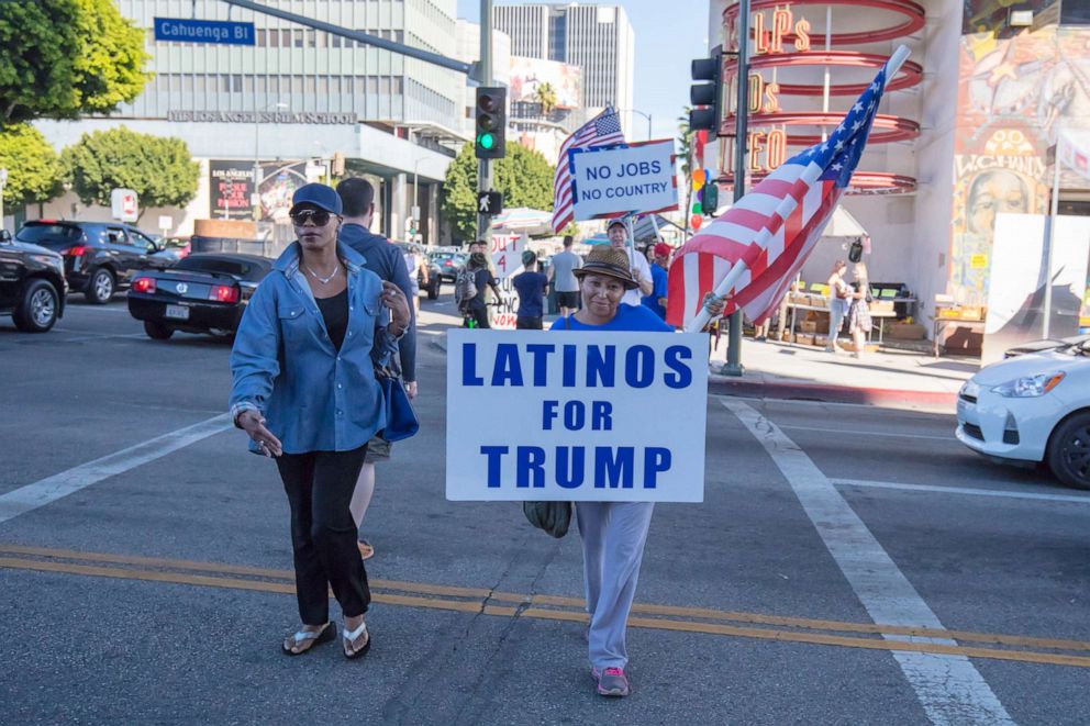 PHOTO: A pro Donald Trump rally outside the CNN building on Sunset Blvd in Hollywood, Calif., Oct. 23, 2016.
