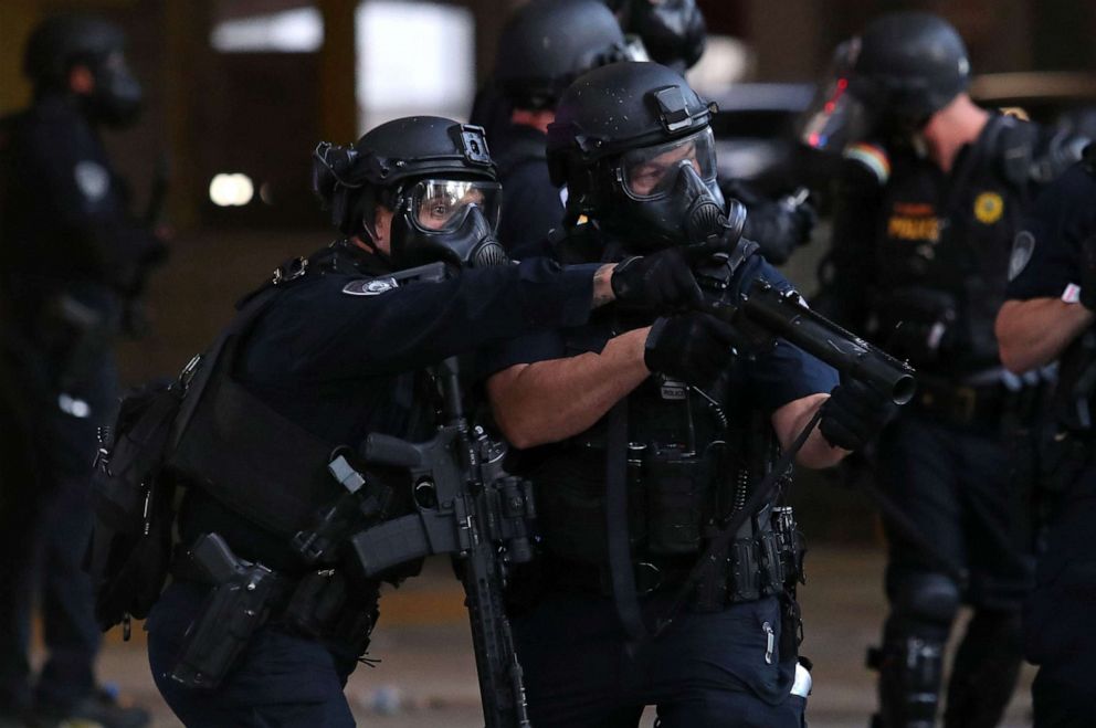 PHOTO: Police officers in downtown Fort Lauderdale, Florida, during a protest on May 31, 2020.