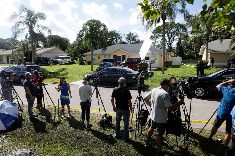 PHOTO: Members of the media wait near the home of Brian Laundrie on Sept. 20, 2021 in North Port, Fla.