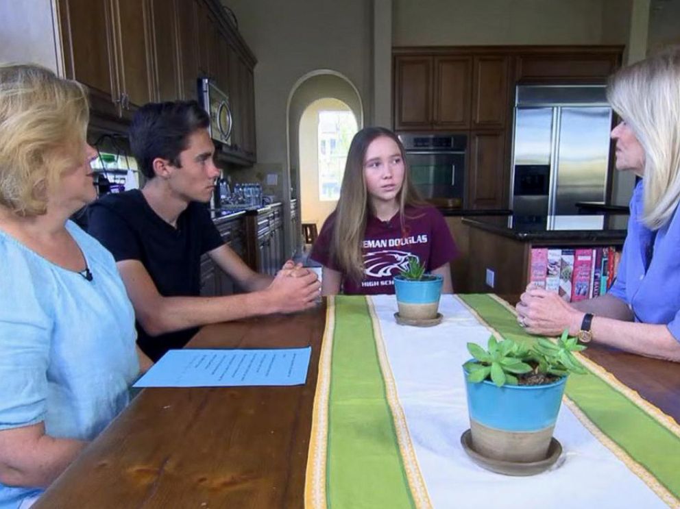 PHOTO: Lauren Hogg, 14, David Hogg, 17, and their mother, Rebecca Boldrick, talk about the shooting at Stoneman Douglas High School in Parkland, Fla.
