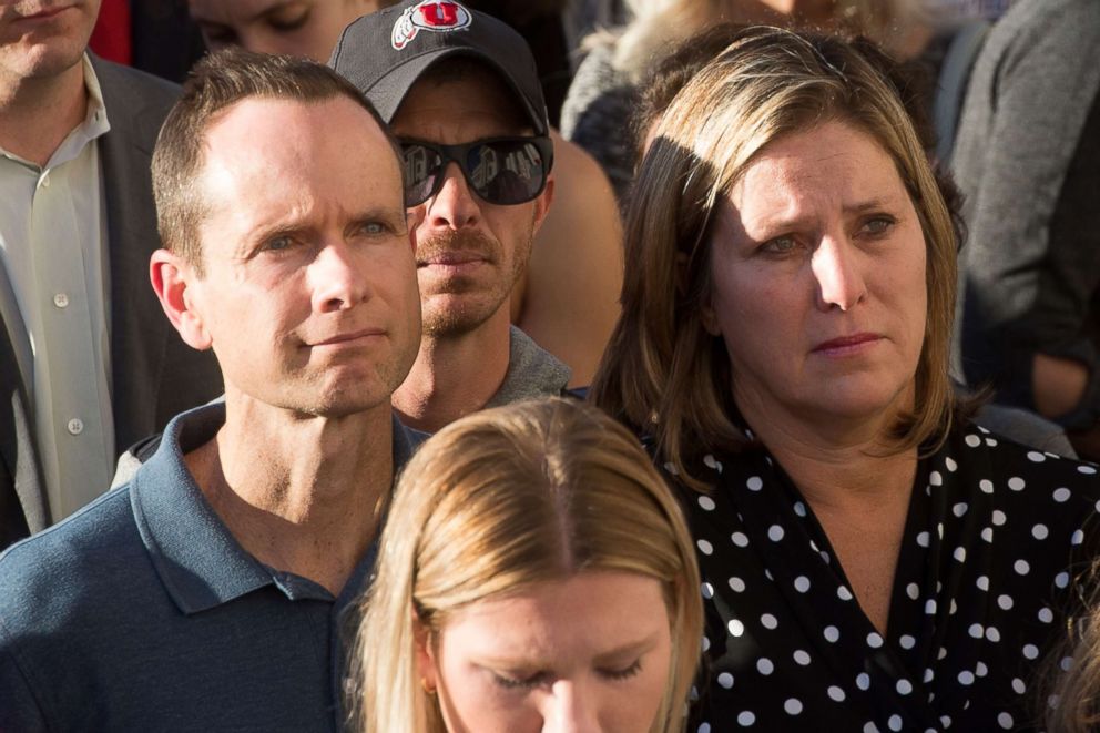 PHOTO: Matt and Jill McCluskey, parents of Lauren McCluskey attend a vigil for their daughter on Oct. 24, 2018 in Salt Lake City.