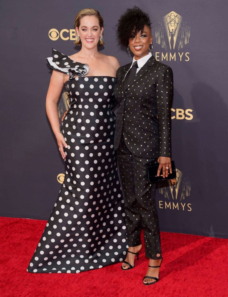 PHOTO: Lauren Morelli, left, and Samira Wiley arrive at the 73rd Primetime Emmy Awards on Sept. 19, 2021, in Los Angeles.