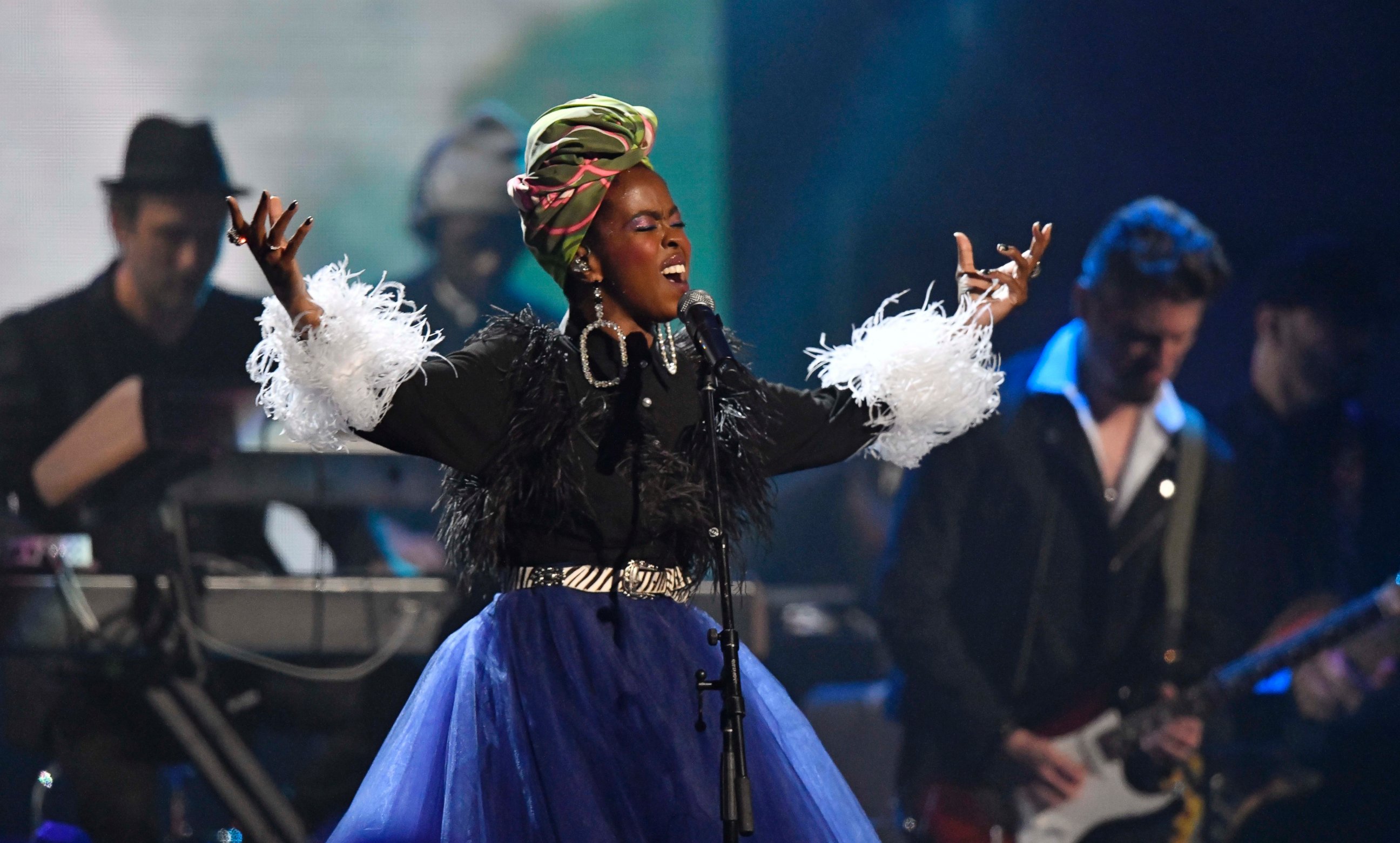 Recording artist Lauryn Hill pays tribute to Nina Simone during the Rock and Roll Hall of Fame induction ceremony, Saturday, April 14, 2018, in Cleveland.