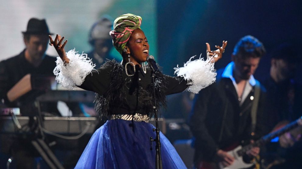 Recording artist Lauryn Hill pays tribute to Nina Simone during the Rock and Roll Hall of Fame induction ceremony, Saturday, April 14, 2018, in Cleveland.