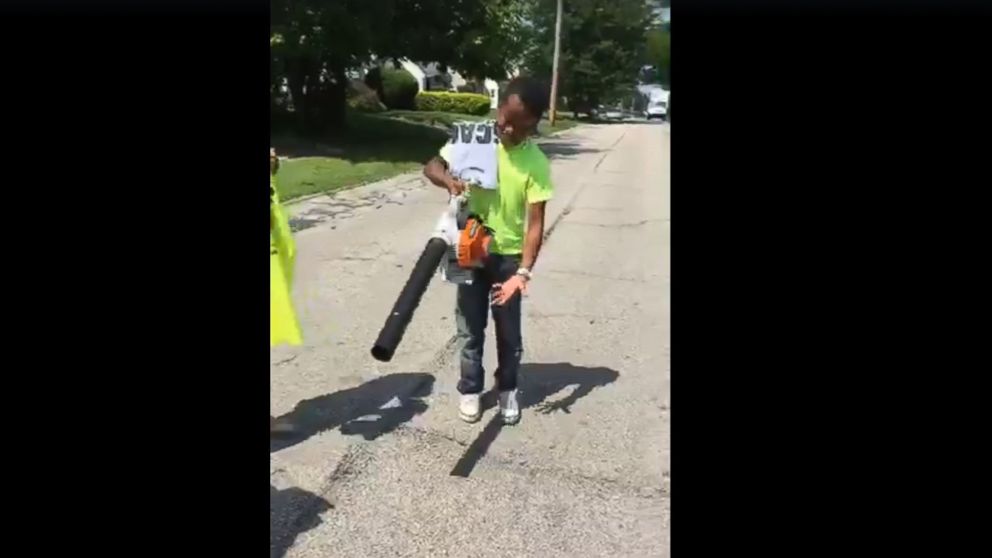 PHOTO: Mr. Reggie's Lawn Cutting Service has received a new lawnmower and new leaf blower from people in the community after neighbors called the police on him for cutting their grass.