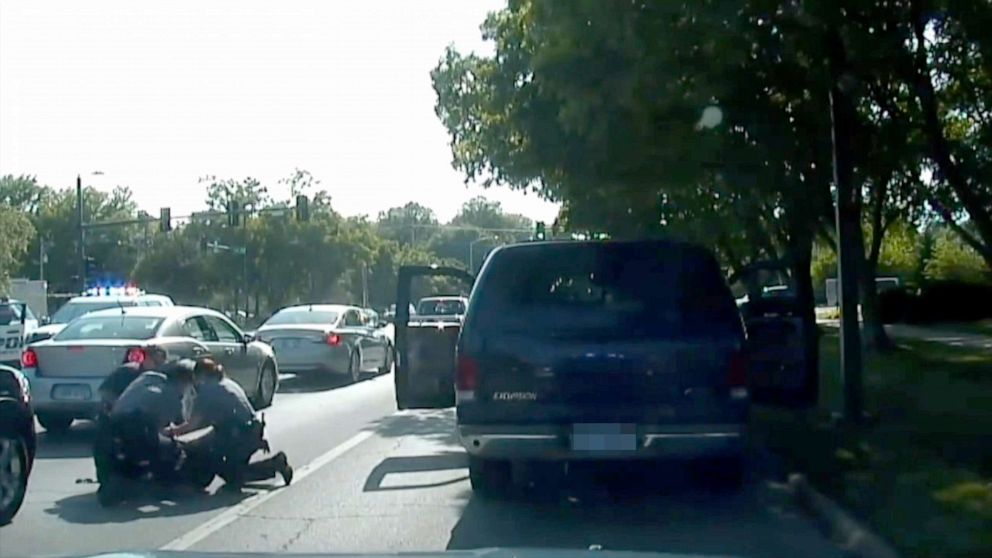 PHOTO: Lawrence, Kansas, police officers Ian McCann and Brindley Blood were trying to arrest a suspect in May 2018 during a traffic stop when Blood grabbed her stun gun, not her gun, and fired.