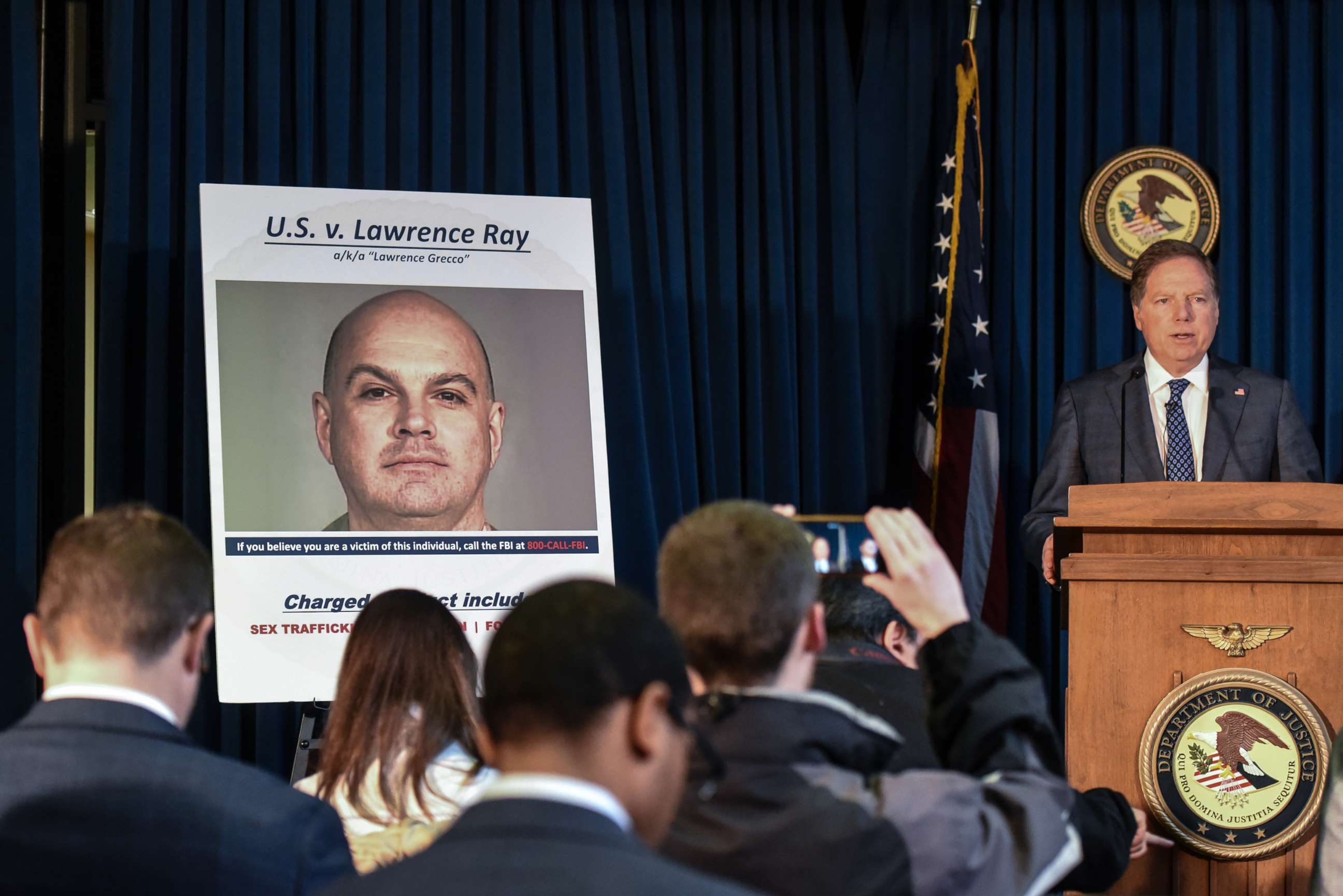 PHOTO: U.S. Attorney for the Southern District of New York, Geoffrey Berman announces the indictment against Lawrence Ray aka "Lawrence Grecco" in New York, Feb. 11, 2020.