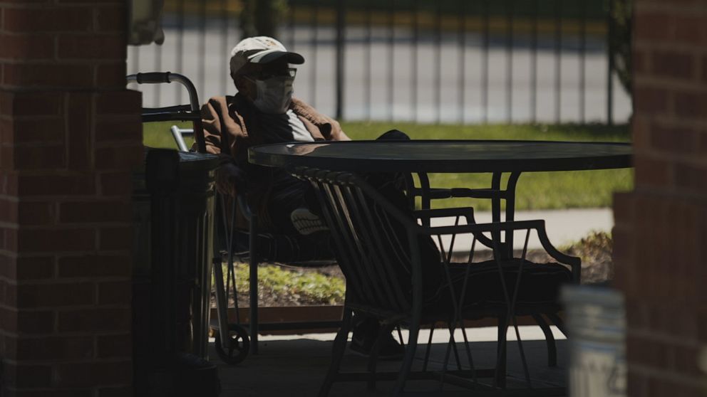 PHOTO: A resident at Layhill Center in Silver Spring, Maryland, where staff are collecting data on residents' vitals in hopes of catching COVID-19 early and preventing it from spreading throughout the facility.
