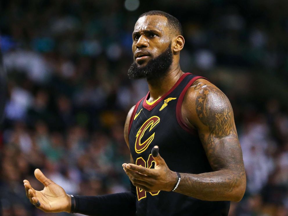 PHOTO: Lebron James #23 of the Cleveland Cavaliers reacts in the second half during a game against the Boston Celtics at TD Garden, Feb. 11, 2018 in Boston.