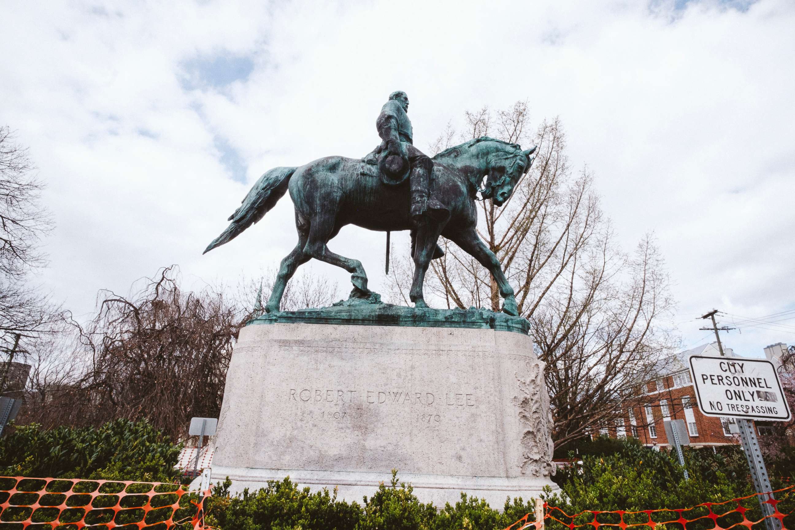 PHOTO: A statue of Confederate General Robert E. Lee is seen in Market Street Park, April 1, 2021, in Charlottesville, Va. 
