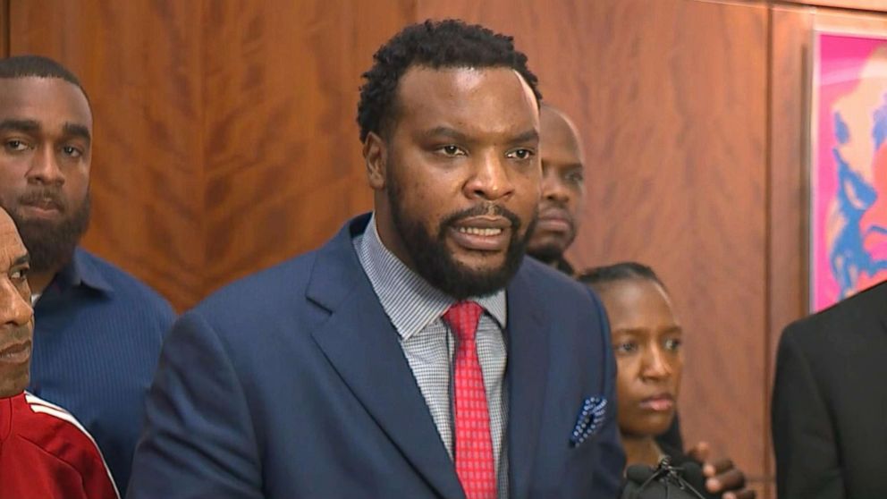 PHOTO: Lee Merritt, who represents the family of Botham Jean, speaks during a press conference on Sept. 14, 2018 in Dallas.
