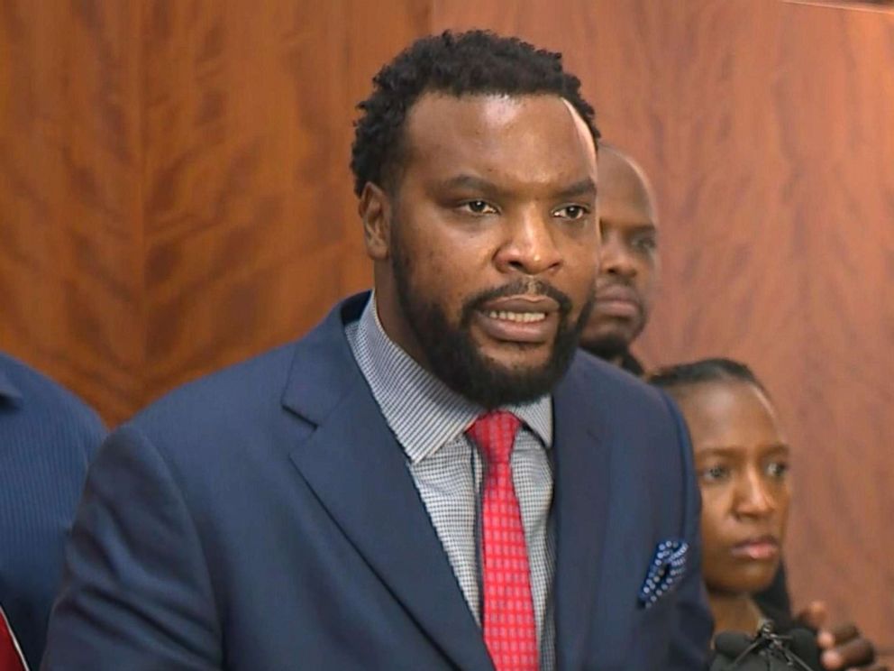 PHOTO: Lee Merritt, who represents the family of Botham Jean, speaks during a press conference on Sept. 14, 2018 in Dallas.
