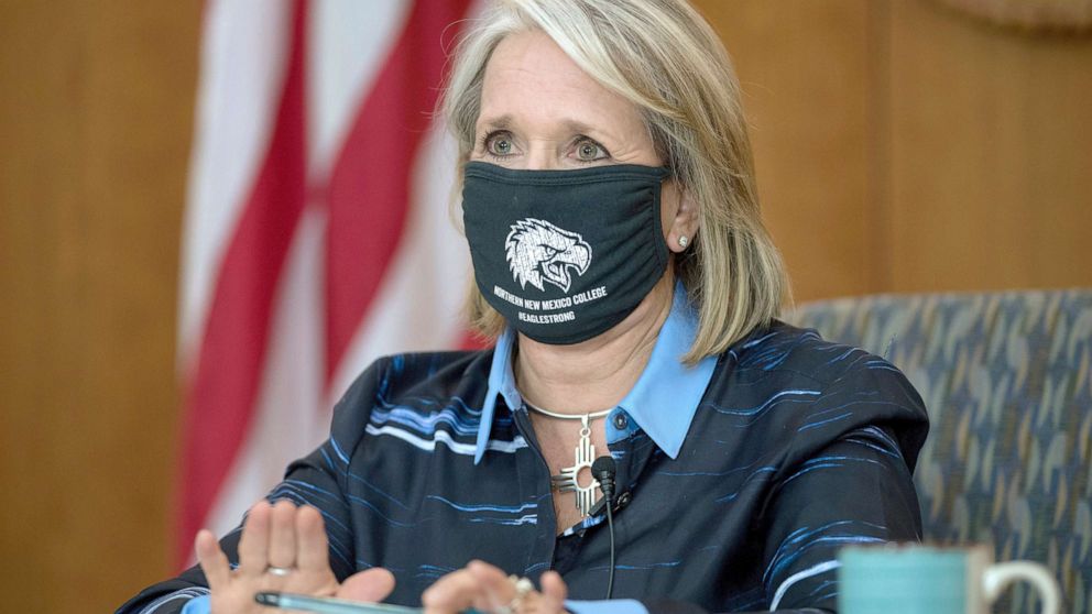 PHOTO: Gov. Michelle Lujan Grisham gives her weekly update on COVID-19 and the state's effort to contain it during a virtual news conference from the state Capitol in Santa Fe, N.M., July 23, 2020.