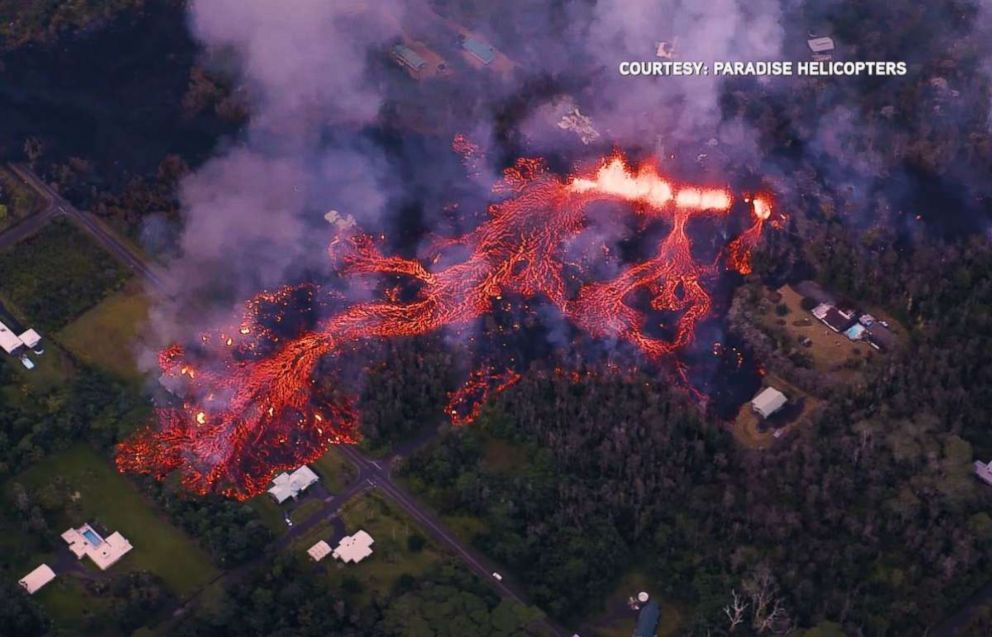 A fissure eruption in the Leilani Gardens neighborhood on Hawaii's Big Island consumed homes on Sunday, May 6, 2018.