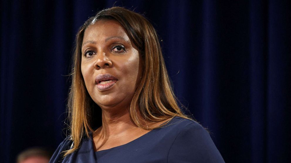 FILE PHOTO: New York State Attorney General Letitia James speaks at a news conference after former U.S. President Donald Trump's White House chief strategist Steve Bannon arrived to surrender, in New York, U.S., September 8, 2022. 