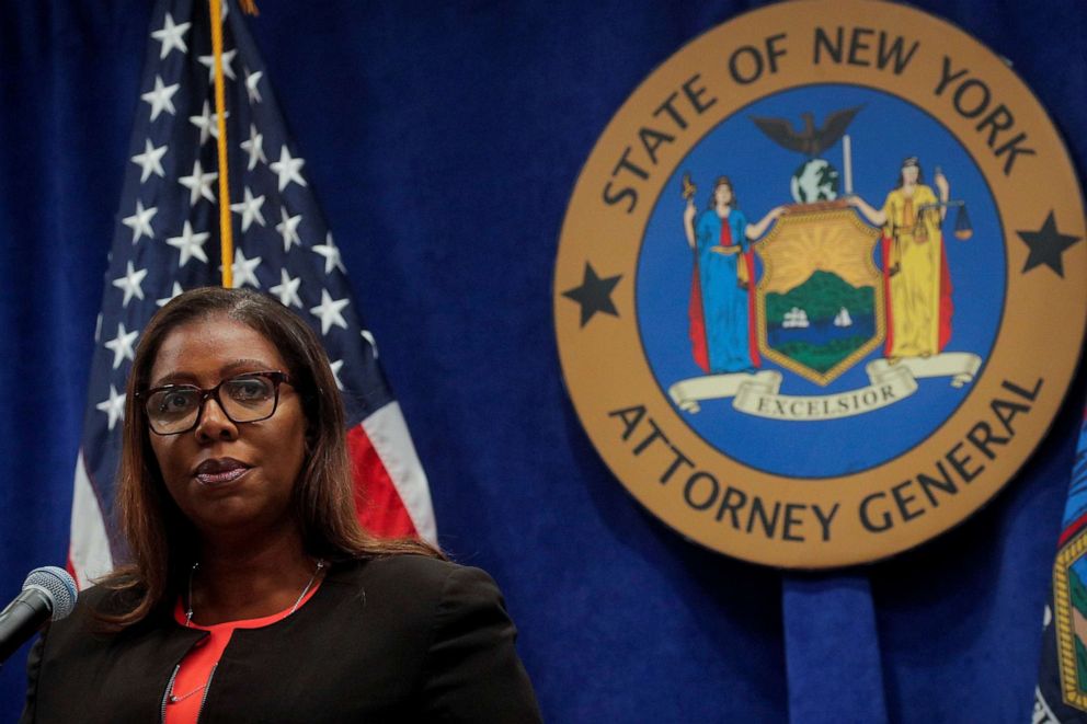 PHOTO: In this Aug. 6, 2020, file photo, New York State Attorney General, Letitia James, speaks during a news conference in New York.