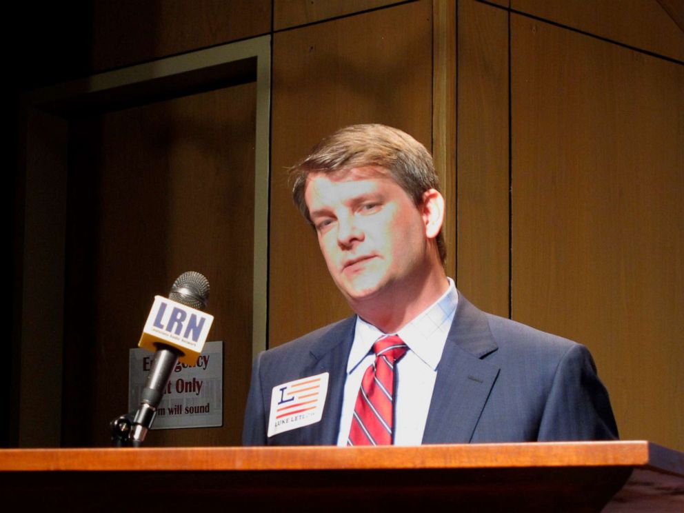 PHOTO: FILE - In this July 22, 2020 file photo, Luke Letlow, R-Start, chief of staff to exiting U.S. Rep. Ralph Abraham, speaks after signing up to run for Louisiana's 5th Congressional District in Baton Rouge, La. 