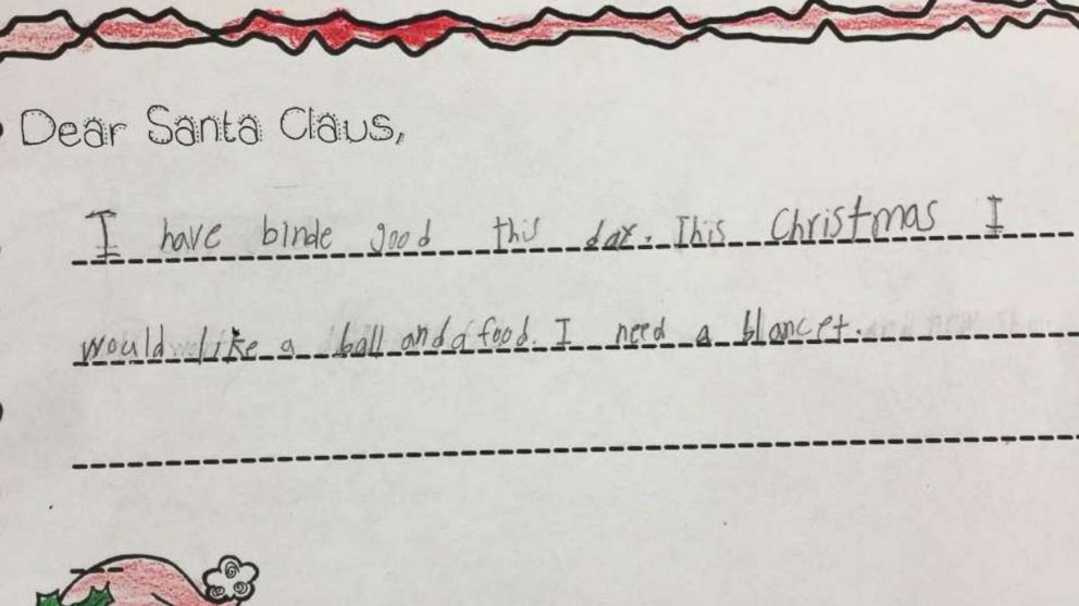 PHOTO: A first grade student's letter to Santa at Monte Cristo Elementary School in Edinburg, Texas, Dec. 13, 2017.