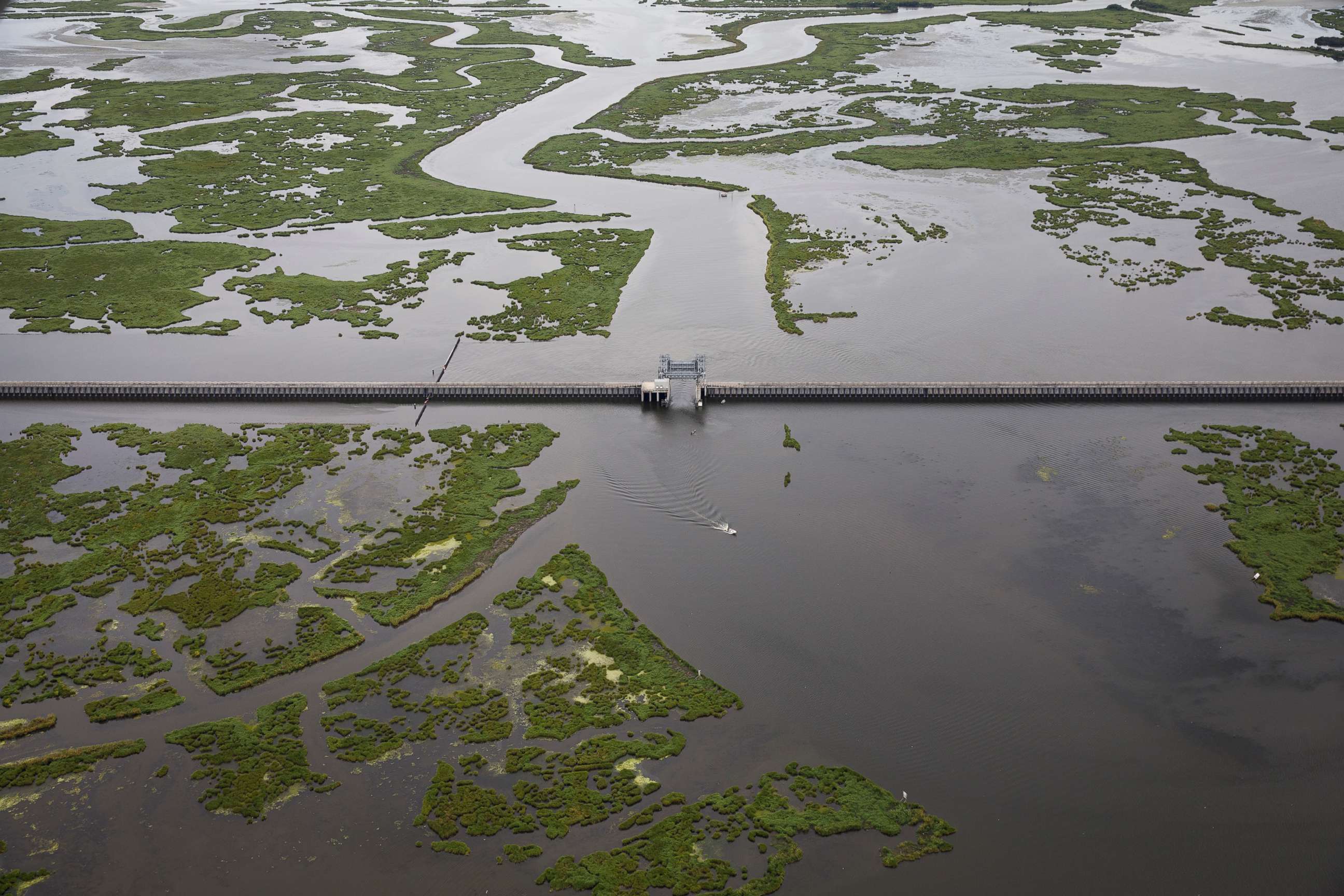 PHOTO: The $1.1 billion Lake Borgne Surge Barrier in New Orleans, Aug. 23, 2019. Louisiana.