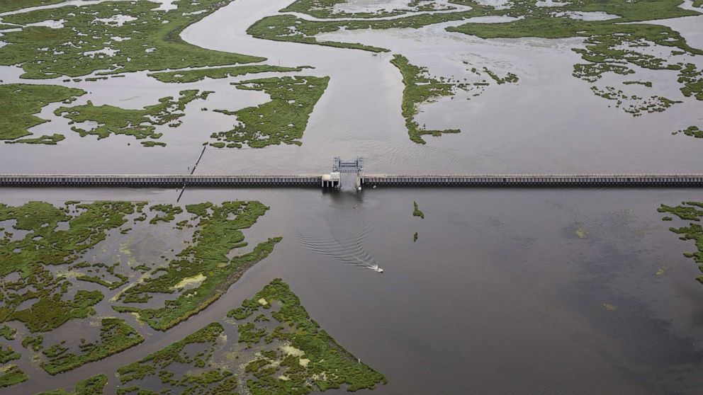 PHOTO: The $1.1 billion Lake Borgne Surge Barrier in New Orleans, Aug. 23, 2019. Louisiana.
