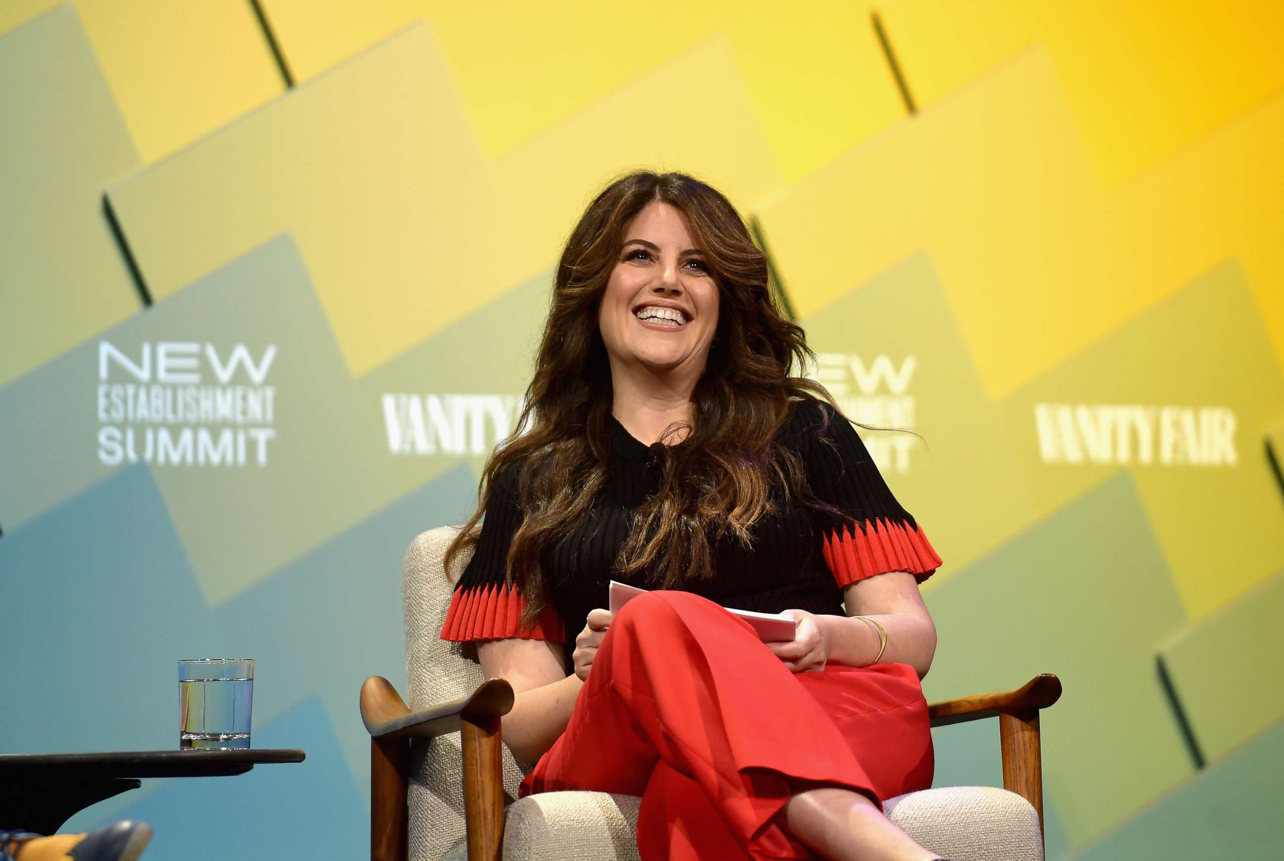 PHOTO: Monica Lewinsky speaks onstage at Day 1 of the Vanity Fair New Establishment Summit 2018 at The Wallis Annenberg Center for the Performing Arts, Oct. 9, 2018, in Beverly Hills, Calif. 