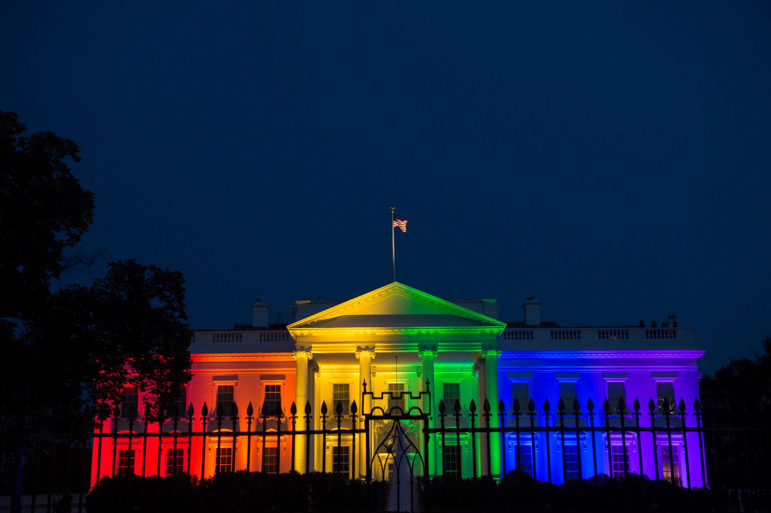 PHOTO: The White House is blanketed in rainbow colors symbolizing LGBT pride in Washington on June 26, 2015, after The US Supreme Court ruled that gay marriage is a nationwide right.