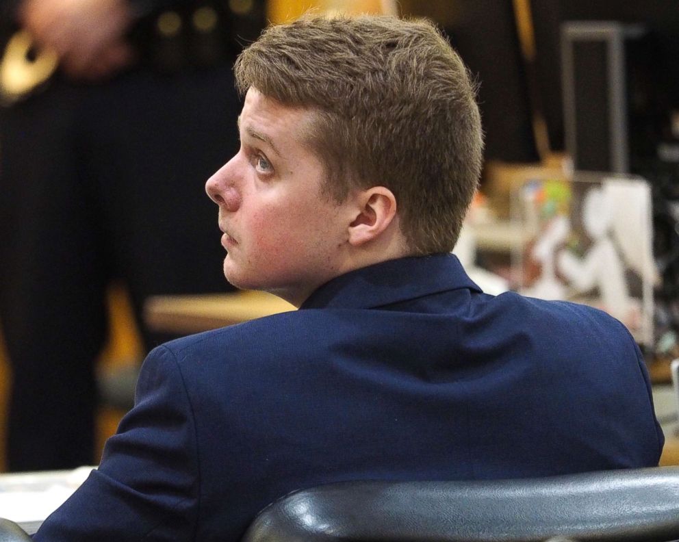 PHOTO: Defendant Liam McAtasney listens as his attorney Carlos Diaz-Cobo addresses the jury during closing arguments in Monmouth County Superior Court, Feb. 22, 2019 in Freehold, N.J.