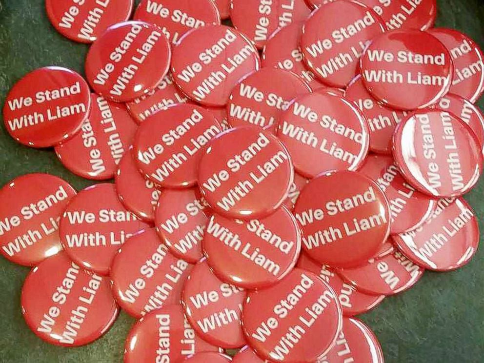 PHOTO: We Stand With Liam badges, which show support for 13-year-old bullying victim Liam OBrien, are seen in this undated photo.