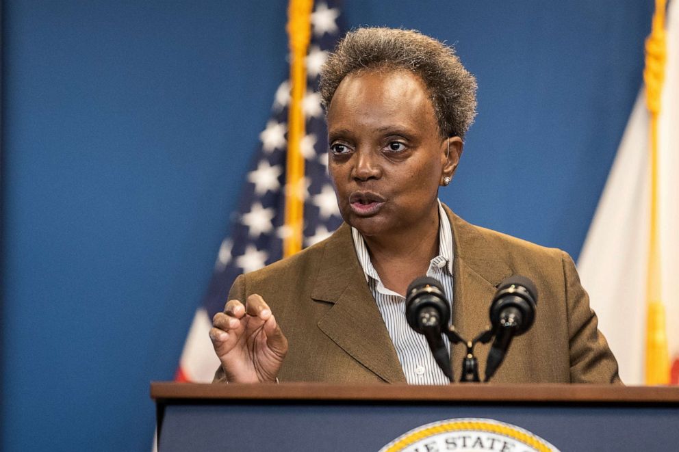 PHOTO: In this file photo, Chicago Mayor Lori Lightfoot speaks during a press conference in the Greektown neighborhood, of Chicago, Sept. 14, 2022.