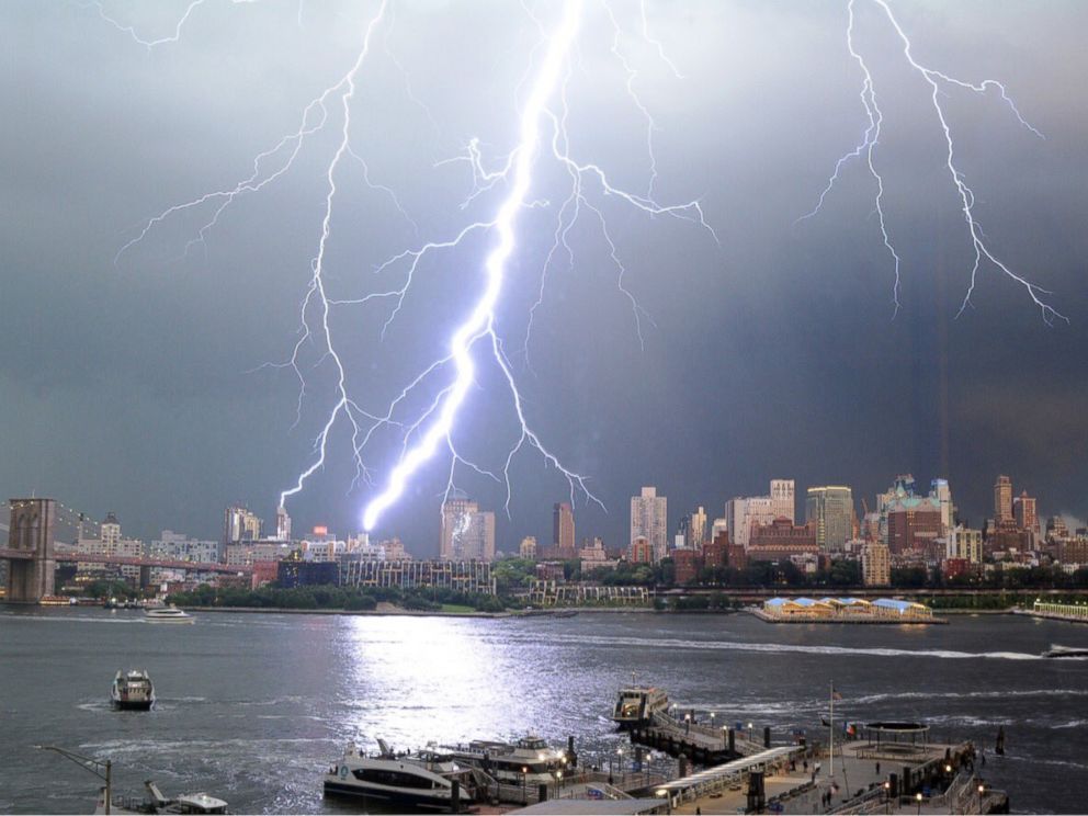 Lightning strikes illuminate New York City skyline - ABC News