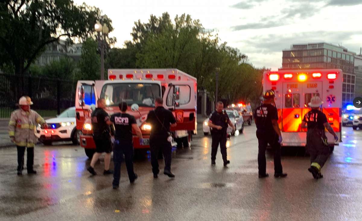 PHOTO: In this photo posted to the DC Fire and EMS Twitter account, first responders work at the scene of a lightning strike in Washington, D.C., on Aug. 4, 2022.