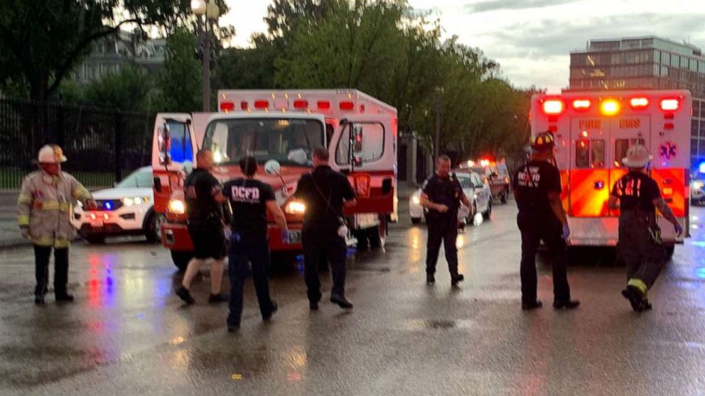 PHOTO: In this photo posted to the DC Fire and EMS Twitter account, first responders work at the scene of a lightning strike in Washington, D.C., on Aug. 4, 2022.