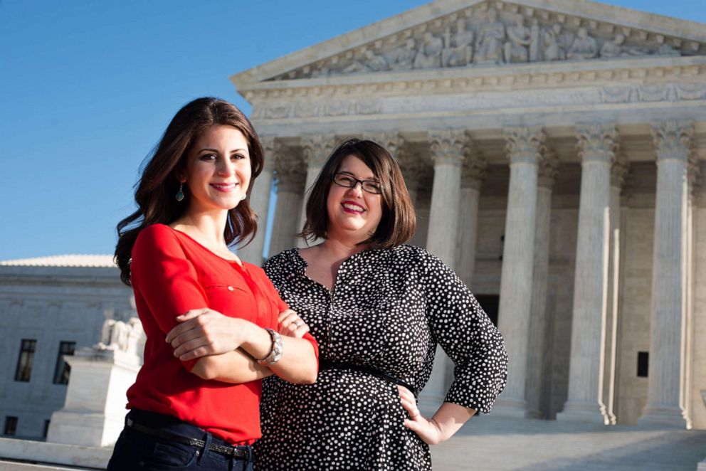 PHOTO: Lila Rose, 25, of Arlington, left, and Kristan Hawkins, 28, of Manassas, are pictured on the U.S. Supreme Court steps in Washington, DC.