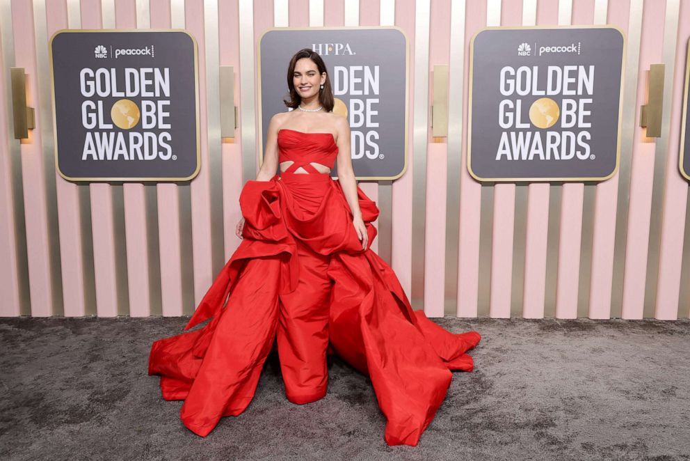 PHOTO: Lily James attends the 80th Annual Golden Globe Awards at The Beverly Hilton on Jan. 10, 2023, in Beverly Hills, Calif.