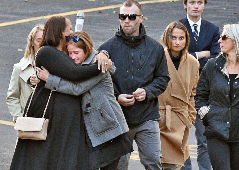 PHOTO: People in mourning leave the Roman Catholic St. Stanislaus Church at the hours of appeal of the victims of a limousine accident of Schoharie, October 12, 2018, in Amsterdam, N.Y.