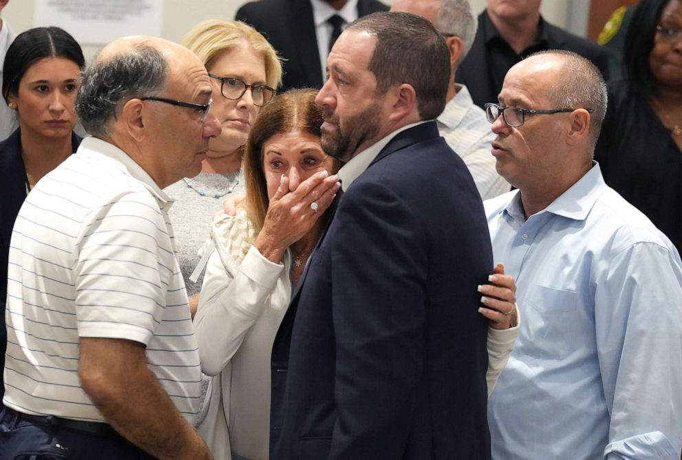 PHOTO: Linda Beigel Schulman, center, mother of Scot Beigel, is comforted by other victims family during the penalty phase of the trial for Marjory Stoneman Douglas High School shooter Nikolas Cruz on July 19, 2022 in Fort Lauderdale, Fla.