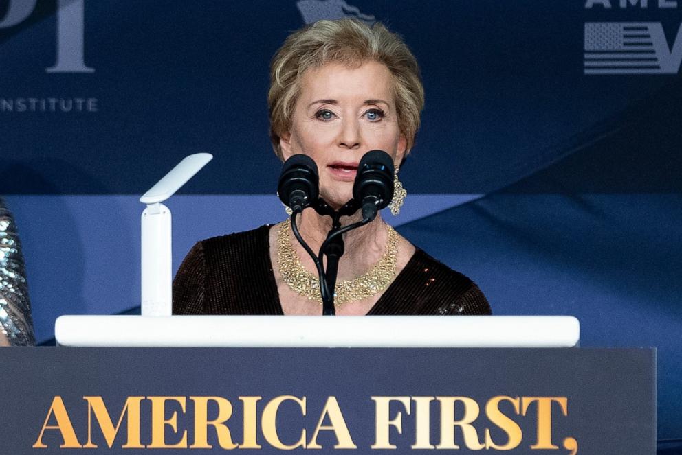 PHOTO: Linda McMahon speaks during an America First Policy Institute gala at his Mar-a-Lago estate, Nov. 14, 2024, in Palm Beach, Fla. 