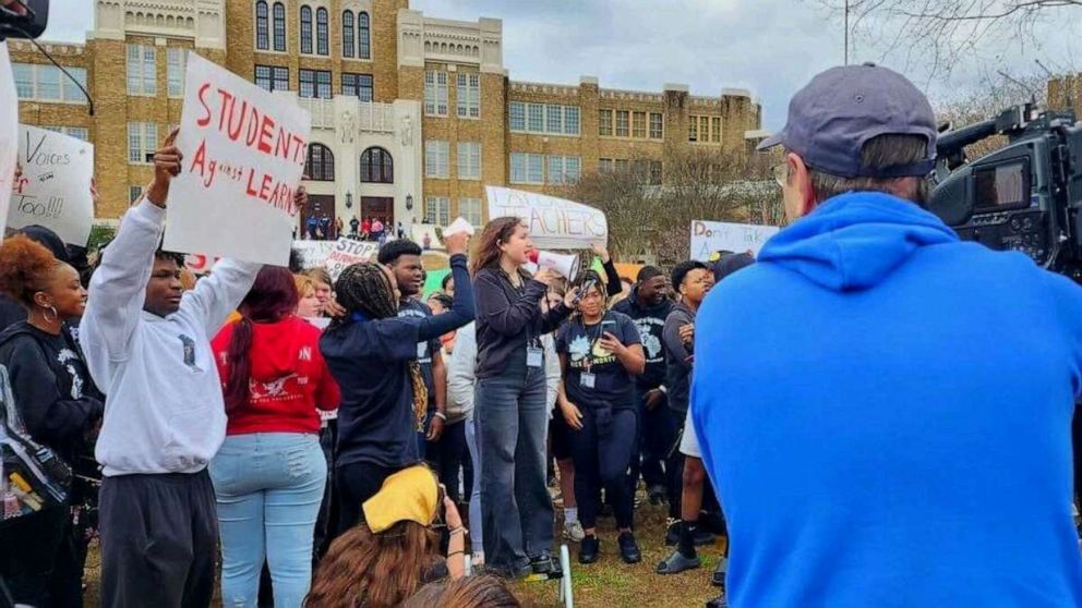PHOTO: Students at Little Rock Central High School walk out of classes on March 3, 2023.