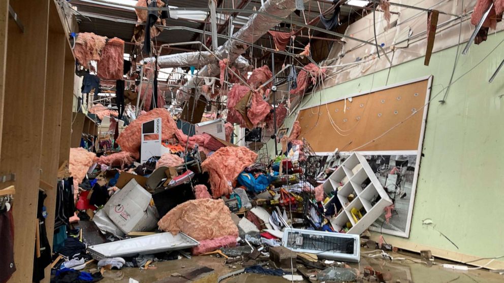 PHOTO: The damaged interior of store after a tornado swept through Little Rock, Ark., Mar. 31, 2023.