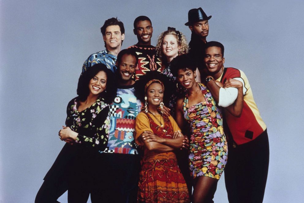PHOTO: Kim Coles, Jim Carrey, Keenan Ivory Wayans, Tommy Davidson, T'Keyah Crystal, Kelly Coffield, Kim Wayans, Damon Wayans, David Alan Grier in a press photo for 
"In Living Color," 1990-1994.