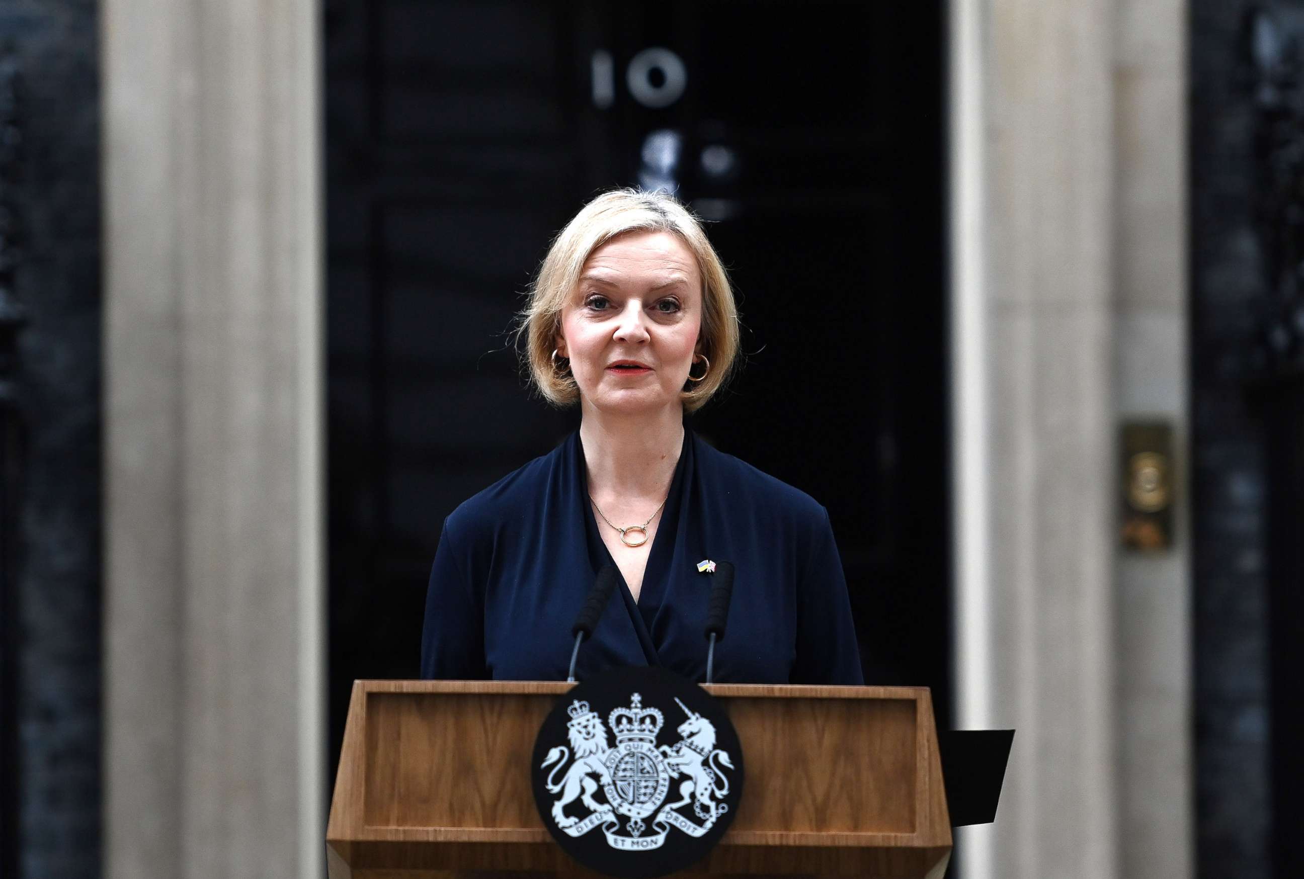 PHOTO: Prime Minister Liz Truss announces her resignation at 10 Downing Street on Oct. 20, 2022 in London.