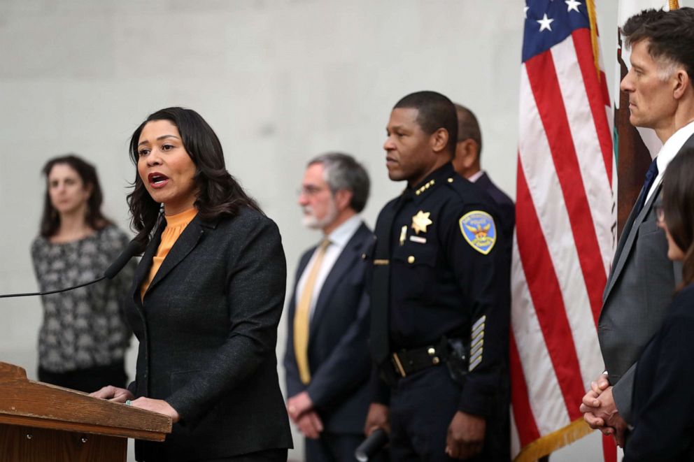 PHOTO: San Francisco Mayor London Breed speaks during a press conference, March 16, 2020 in San Francisco.