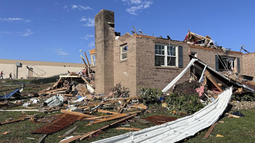 PHOTO: Destruction is shown after a tornado ripped through London, Kentucky, on May 16, 2025.