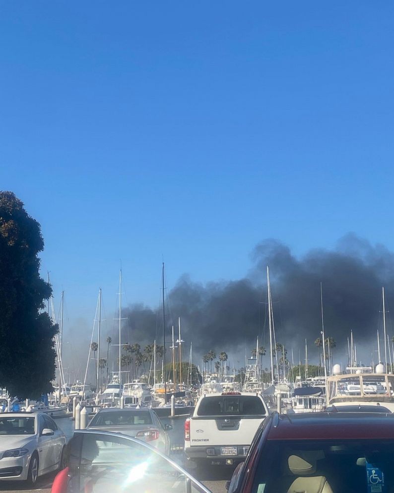 PHOTO: The Long Beach Fire Department worked on a boat fire in Alamitos Bay near the 200 block of Marina Dive.